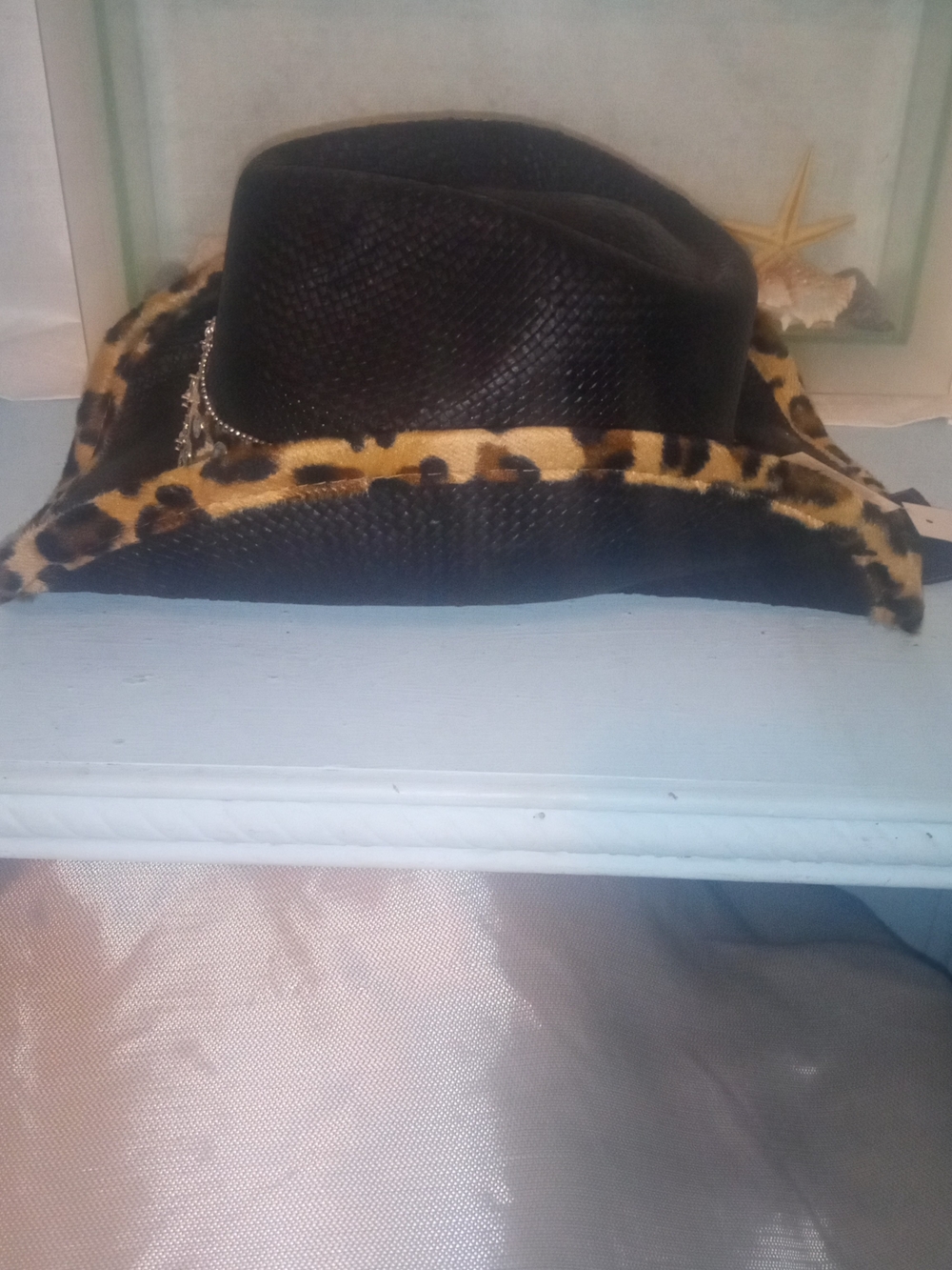 Black Cowboy Hat Hat with Leopard Trim
